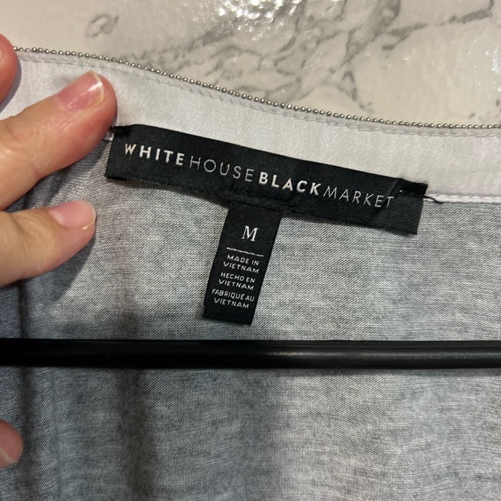 Withe House Black Market long sleeve top with Beaded neckline Size M Grey Pink - Picture 6 of 10